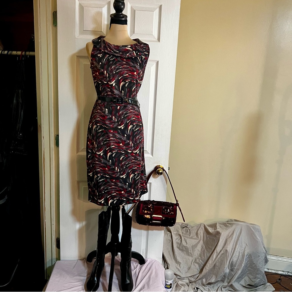 Y2K Does 60s Vintage Karin Stevens Mod Retro‎ Abstract Belted Dress 6